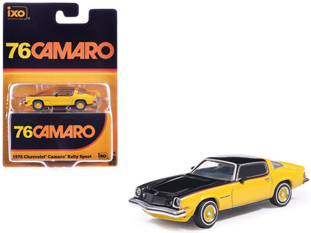1976 Chevrolet Camaro Rally Sport Black and Yellow with Red Stripes 1/64 Diecast Model Car by IXO Models-Greenlight-ModelCars.com