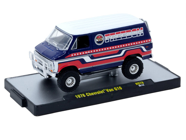1976 Chevrolet G10 Van "Freedom '76" Dark Blue with White Top and Red and White Graphics Limited Edition to 7766 pieces 1/64 Diecast Model Car by M2 Machines-M2-ModelCars.com