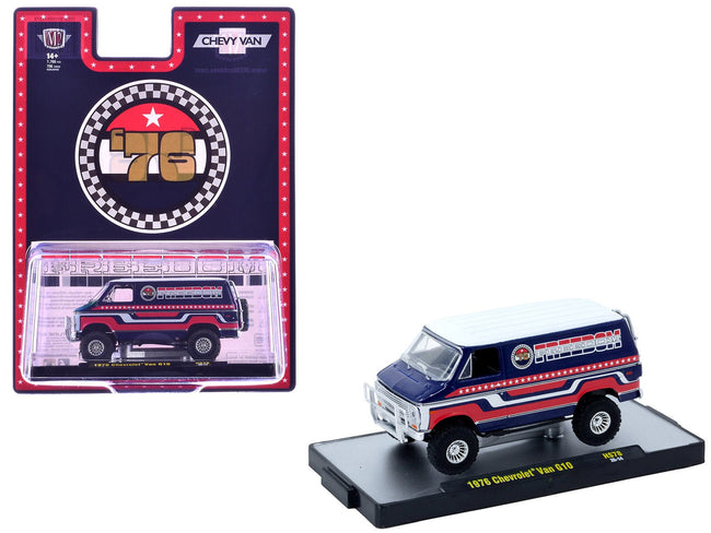 1976 Chevrolet G10 Van "Freedom '76" Dark Blue with White Top and Red and White Graphics Limited Edition to 7766 pieces 1/64 Diecast Model Car by M2 Machines-M2-ModelCars.com