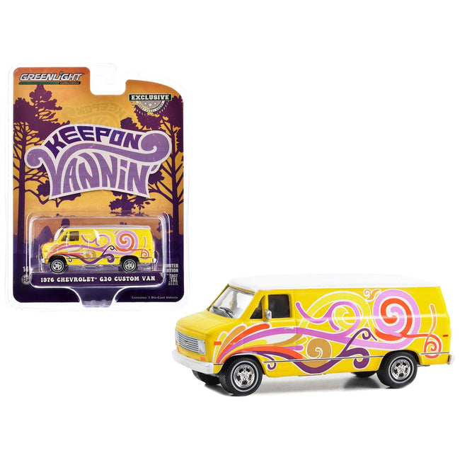 1976 Chevrolet G20 Custom Van Yellow with Graphics "Keep On Vannin'" "Hobby Exclusive" Series 1/64 Diecast Model Car by Greenlight - Greenlight - ModelCars.com