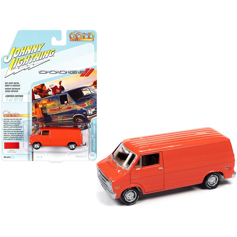 1976 Dodge Tradesman Van Custom Red-Orange "Classic Gold Collection" Series Limited Edition to 9718 pieces Worldwide 1/64 Diecast Model Car by Johnny Lightning-Johnny Lightning-ModelCars.com
