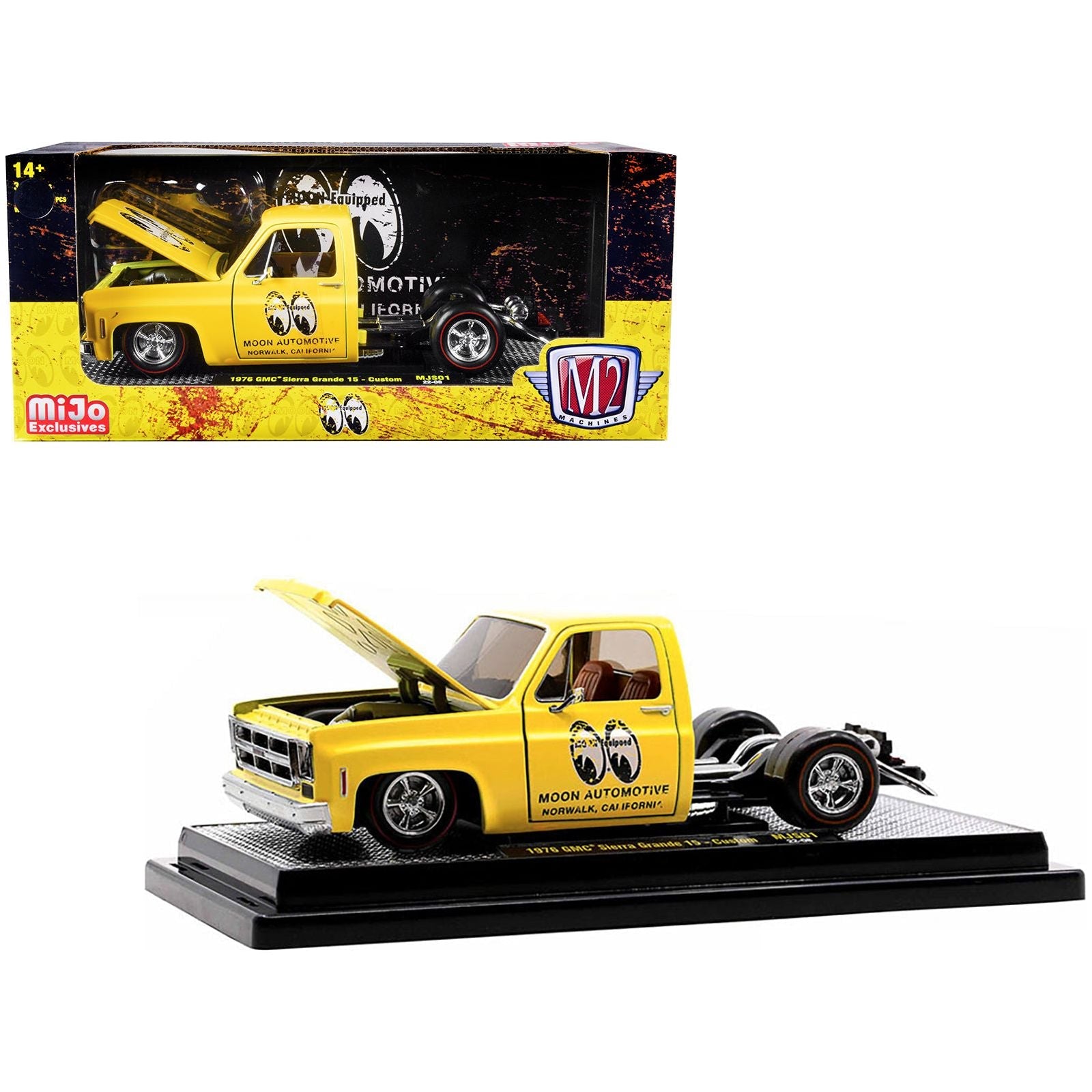 1976 GMC Sierra Grande 15 Custom Pickup Truck Yellow "Mooneyes - Moon Automotive" (Faded) Limited Edition to 3000 pieces Worldwide 1/24 Diecast Model Car by M2 Machines - M2 - ModelCars.com