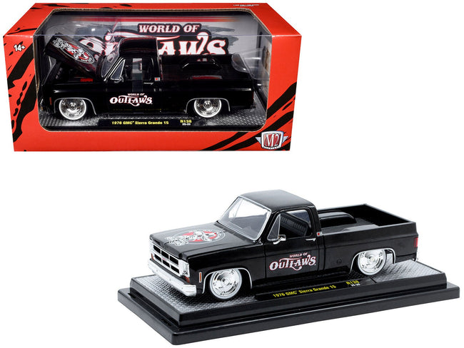 1976 GMC Sierra Grande 15 Pickup Truck "World of Outlaws" Black Limited Edition to 4050 pieces Worldwide 1/24 Diecast Model Car by M2 Machines-M2-ModelCars.com