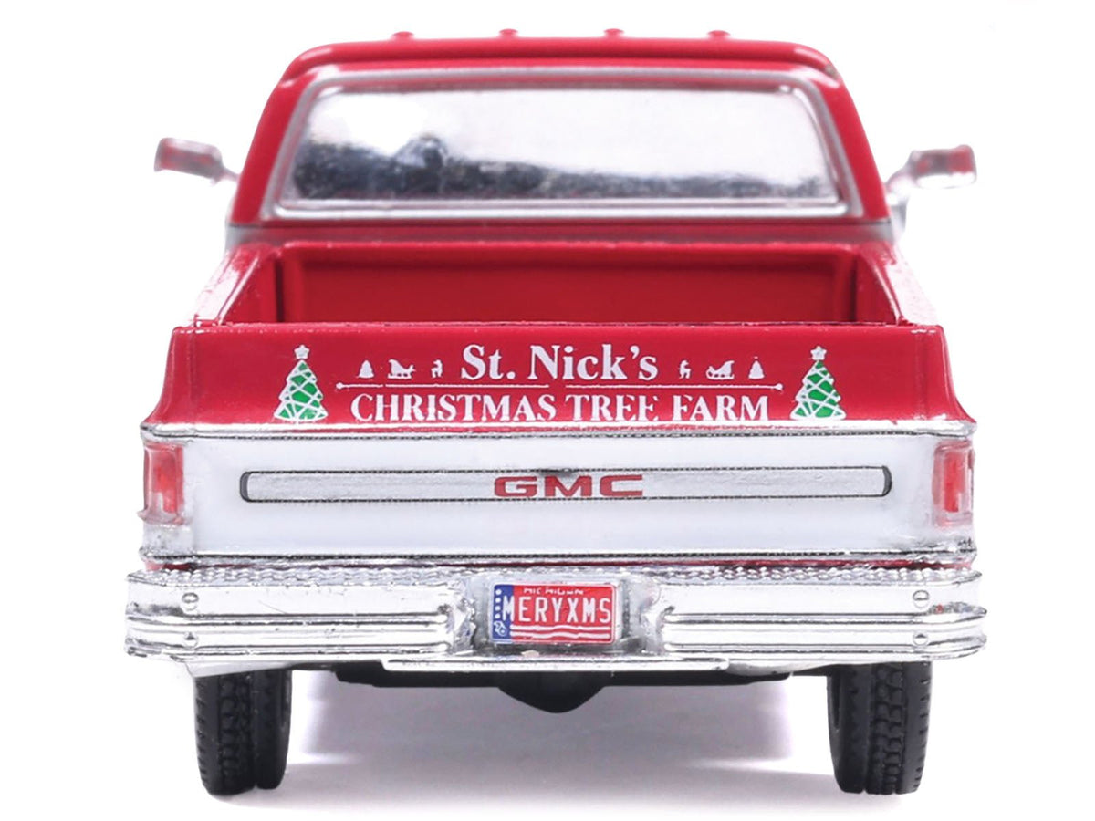 1976 GMC Sierra Grande K2500 Wideside Pickup Truck "St. Nick's Christmas Tree Farm" Red with White Sides "Christmas Limited Edition" 1/64 Diecast Model Car by IXO Models-IXO-ModelCars.com