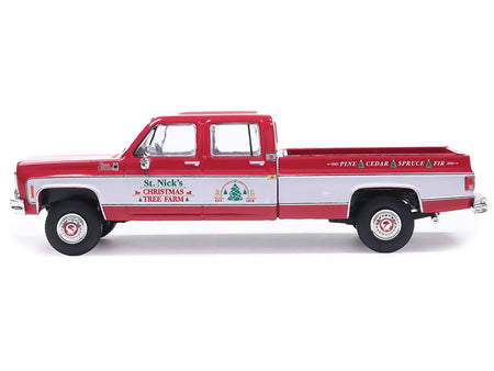1976 GMC Sierra Grande K2500 Wideside Pickup Truck "St. Nick's Christmas Tree Farm" Red with White Sides "Christmas Limited Edition" 1/64 Diecast Model Car by IXO Models-IXO-ModelCars.com