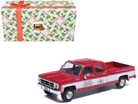 1976 GMC Sierra Grande K2500 Wideside Pickup Truck "St. Nick's Christmas Tree Farm" Red with White Sides "Christmas Limited Edition" 1/64 Diecast Model Car by IXO Models-IXO-ModelCars.com