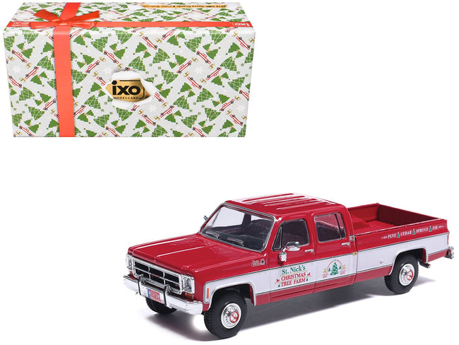 1976 GMC Sierra Grande K2500 Wideside Pickup Truck "St. Nick's Christmas Tree Farm" Red with White Sides "Christmas Limited Edition" 1/64 Diecast Model Car by IXO Models-IXO-ModelCars.com