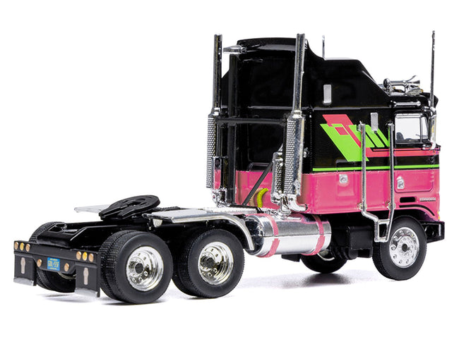 1976 Kenworth K100 Aerodyne Truck Tractor Black and Pink with Graphics 1/64 Diecast Model by IXO Models-IXO-ModelCars.com