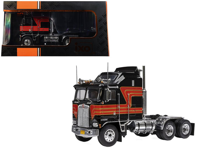 1976 Kenworth K100 Aerodyne Truck Tractor Black with Red Stripes 1/43 Diecast Model by IXO Models-IXO-ModelCars.com