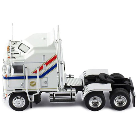 1976 Kenworth K100 Aerodyne Truck Tractor White with Blue and Red Stripes 1/64 Diecast Model by IXO Models - IXO - ModelCars.com