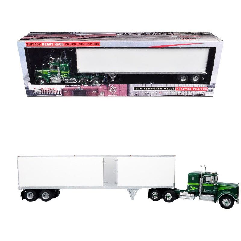 1976 Kenworth W900A Tractor with Dry Goods Trailer Green Metallic with Light Green Graphics "Vintage Heavy Haul Truck Collection" 1/43 Diecast Model by Iconic Replicas - Iconic Replicas - ModelCars.com
