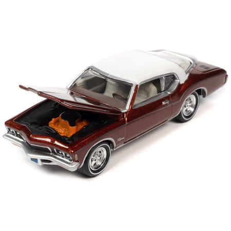 1976 Oldsmobile Cutlass Supreme Dark Blue Metallic with White Top & Interior & 1972 Buick Riviera Burnish Bronze Metallic with White Top & Interior "Super Seventies" Set of 2 Cars "2-Packs" 2023 Release 2 1/64 Diecast Model Cars by Johnny Lightning-Johnny Lightning-ModelCars.com