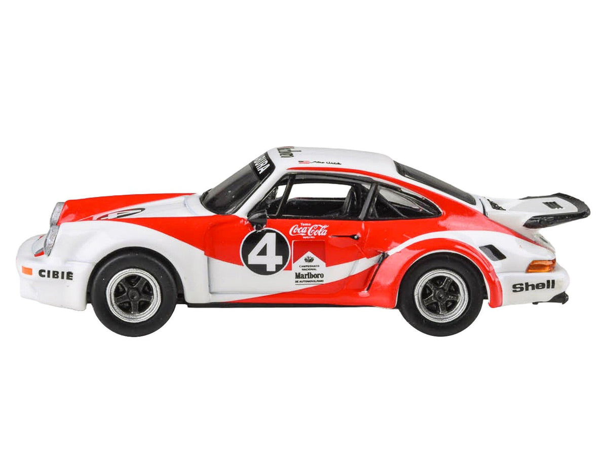 1976 Porsche 911 Carrera RSR 3.0 Ecuador #4 "Fernando Madera" White and Red with Graphics 1/64 Diecast Model Car by Paragon Models-Paragon-ModelCars.com