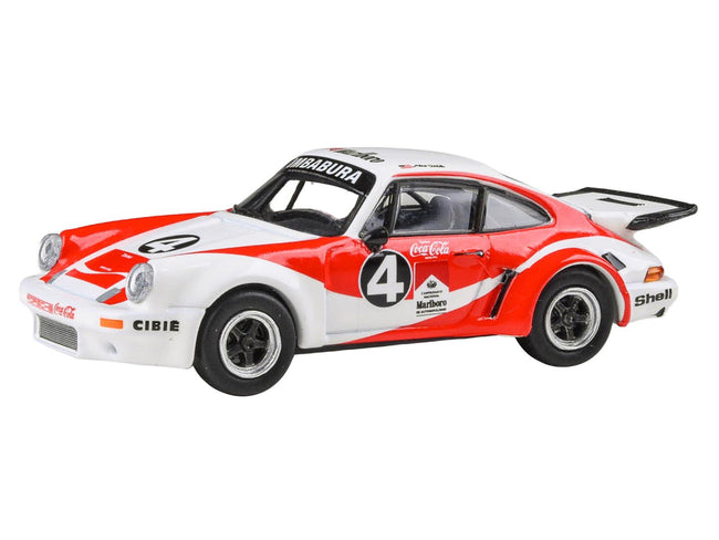 1976 Porsche 911 Carrera RSR 3.0 Ecuador #4 "Fernando Madera" White and Red with Graphics 1/64 Diecast Model Car by Paragon Models-Paragon-ModelCars.com