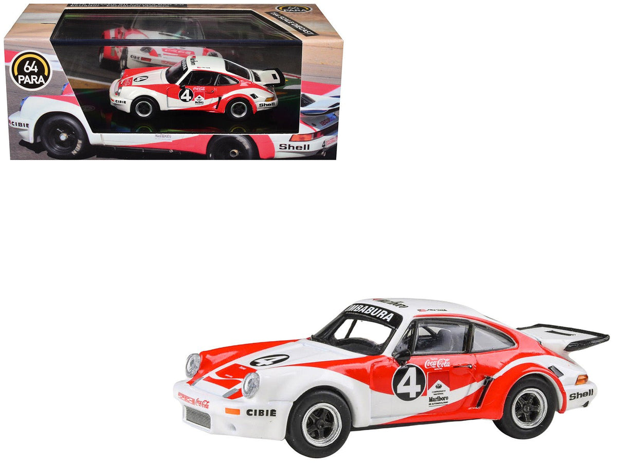 1976 Porsche 911 Carrera RSR 3.0 Ecuador #4 "Fernando Madera" White and Red with Graphics 1/64 Diecast Model Car by Paragon Models-Paragon-ModelCars.com