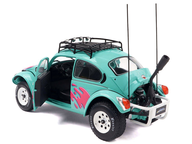 1976 Volkswagen Beetle Baja Miami Green with Pink Graphics 1/18 Diecast Model Car by Solido-Solido-ModelCars.com