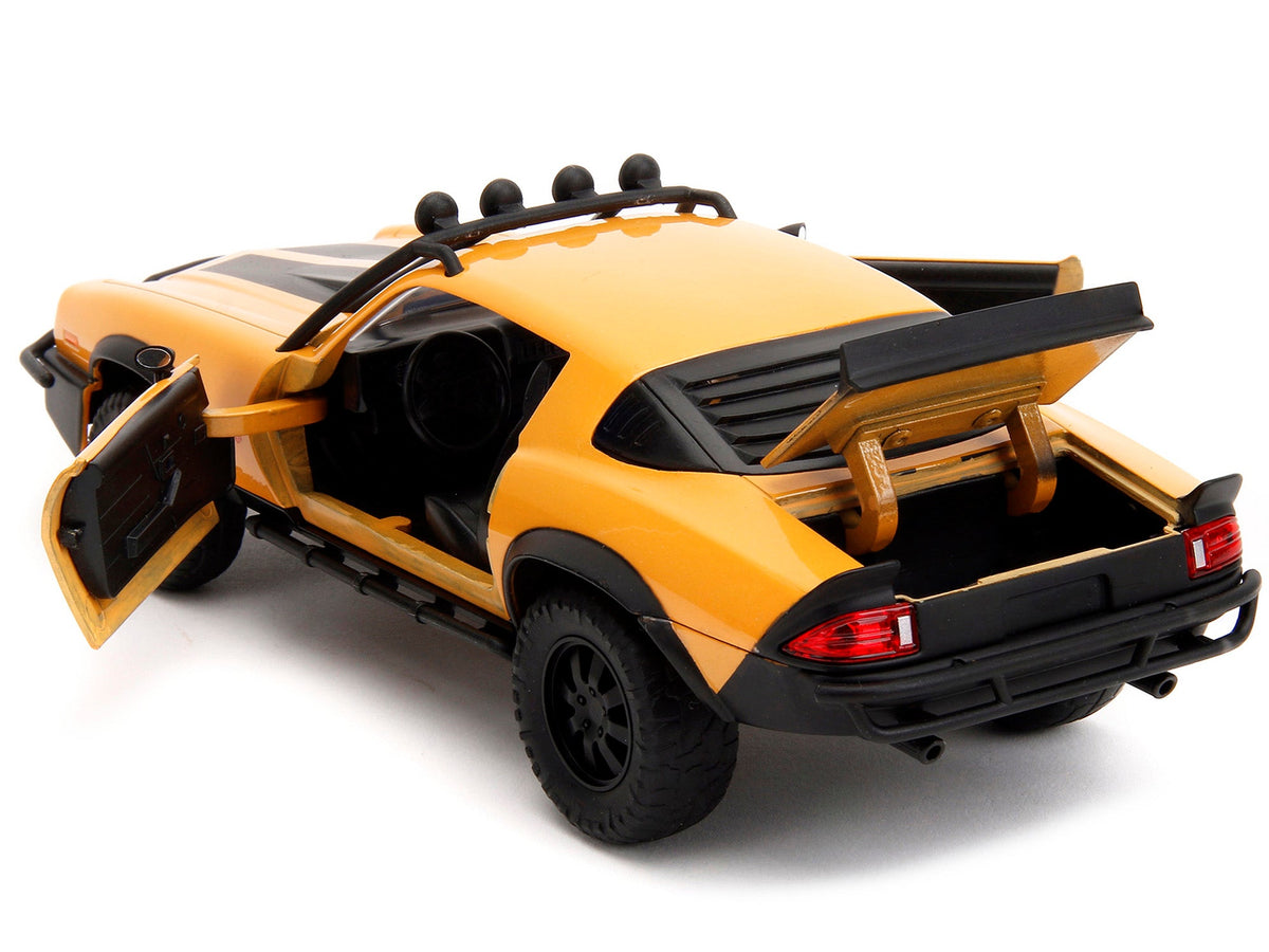 1977 Chevrolet Camaro Off-Road Version "Bumblebee" Yellow Metallic with Black Stripes and Transformers Logo Diecast Statue "Transformers: Rise of the Beasts" (2023) Movie "Hollywood Rides" Series 1/24 Diecast Model Car by Jada-Jada-ModelCars.com