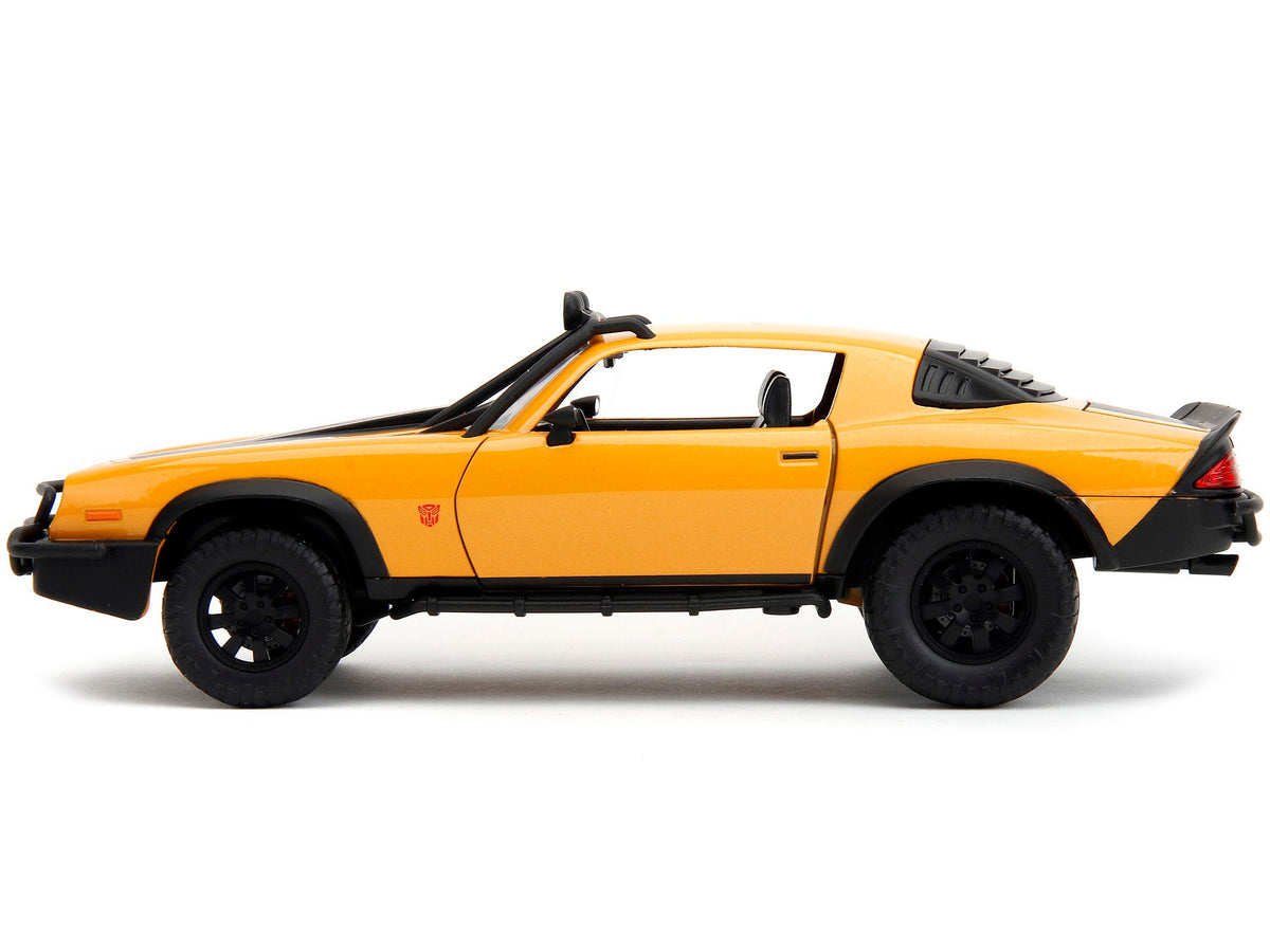 1977 Chevrolet Camaro Off-Road Version "Bumblebee" Yellow Metallic with Black Stripes and Transformers Logo Diecast Statue "Transformers: Rise of the Beasts" (2023) Movie "Hollywood Rides" Series 1/24 Diecast Model Car by Jada-Jada-ModelCars.com