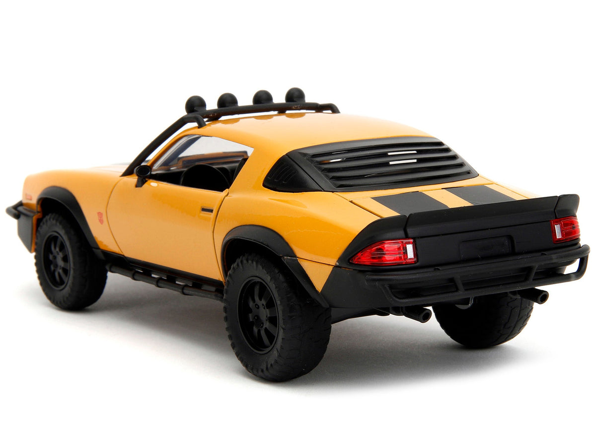 1977 Chevrolet Camaro Off-Road Version "Bumblebee" Yellow Metallic with Black Stripes and Transformers Logo Diecast Statue "Transformers: Rise of the Beasts" (2023) Movie "Hollywood Rides" Series 1/24 Diecast Model Car by Jada-Jada-ModelCars.com