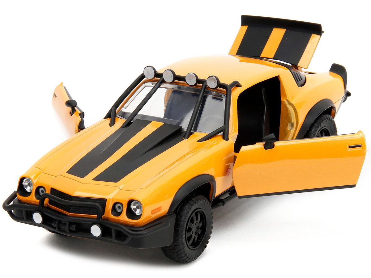 1977 Chevrolet Camaro Off-Road Version "Bumblebee" Yellow Metallic with Black Stripes and Transformers Logo Diecast Statue "Transformers: Rise of the Beasts" (2023) Movie "Hollywood Rides" Series 1/24 Diecast Model Car by Jada-Jada-ModelCars.com