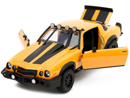 1977 Chevrolet Camaro Off-Road Version "Bumblebee" Yellow Metallic with Black Stripes and Transformers Logo Diecast Statue "Transformers: Rise of the Beasts" (2023) Movie "Hollywood Rides" Series 1/24 Diecast Model Car by Jada-Jada-ModelCars.com