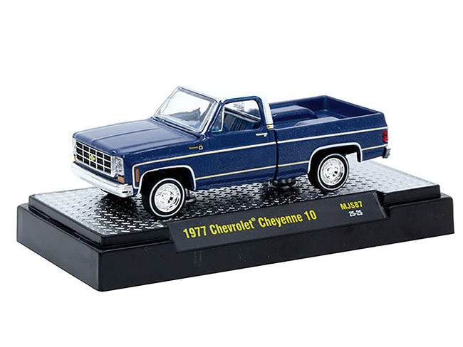 1977 Chevrolet Cheyenne 10 Pickup Truck Blue Metallic with White Top and Blue Interior Limited Edition to 7700 pieces Worldwide 1/64 Diecast Model Car by M2 Machines-M2-ModelCars.com