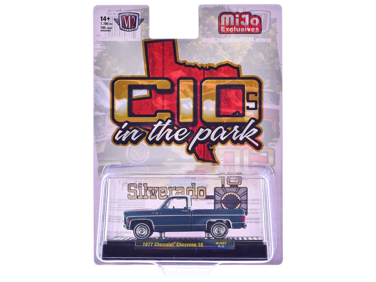 1977 Chevrolet Cheyenne 10 Pickup Truck Blue Metallic with White Top and Blue Interior Limited Edition to 7700 pieces Worldwide 1/64 Diecast Model Car by M2 Machines-M2-ModelCars.com