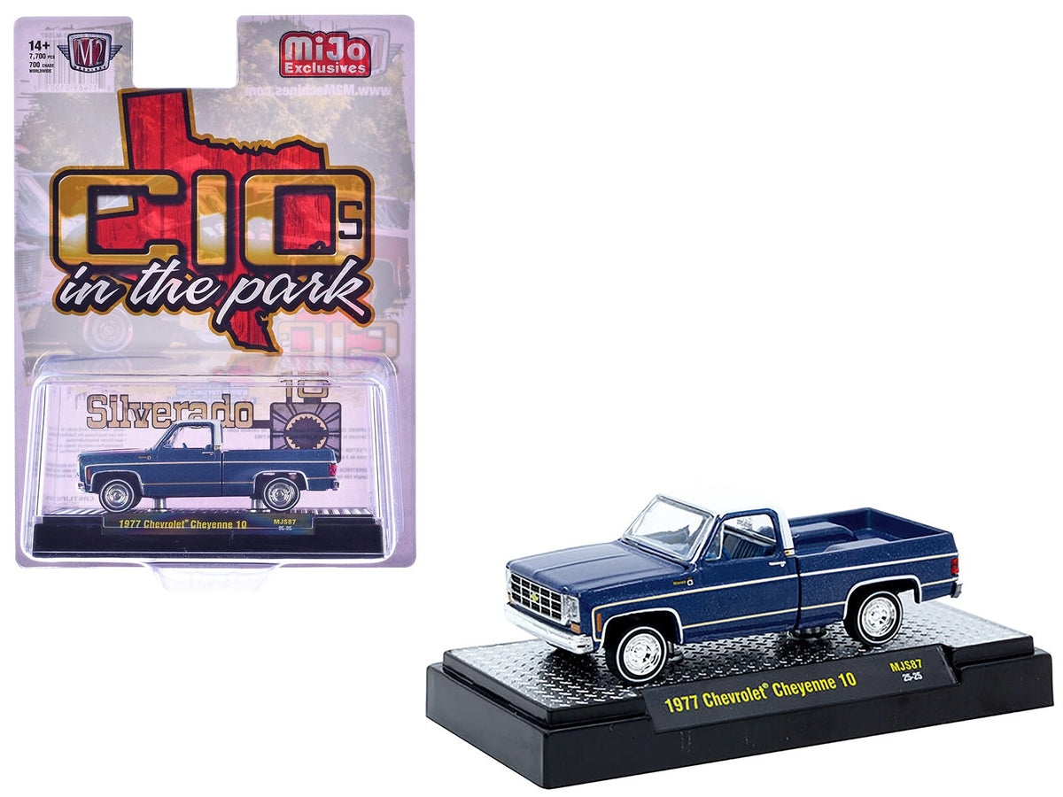 1977 Chevrolet Cheyenne 10 Pickup Truck Blue Metallic with White Top and Blue Interior Limited Edition to 7700 pieces Worldwide 1/64 Diecast Model Car by M2 Machines-M2-ModelCars.com