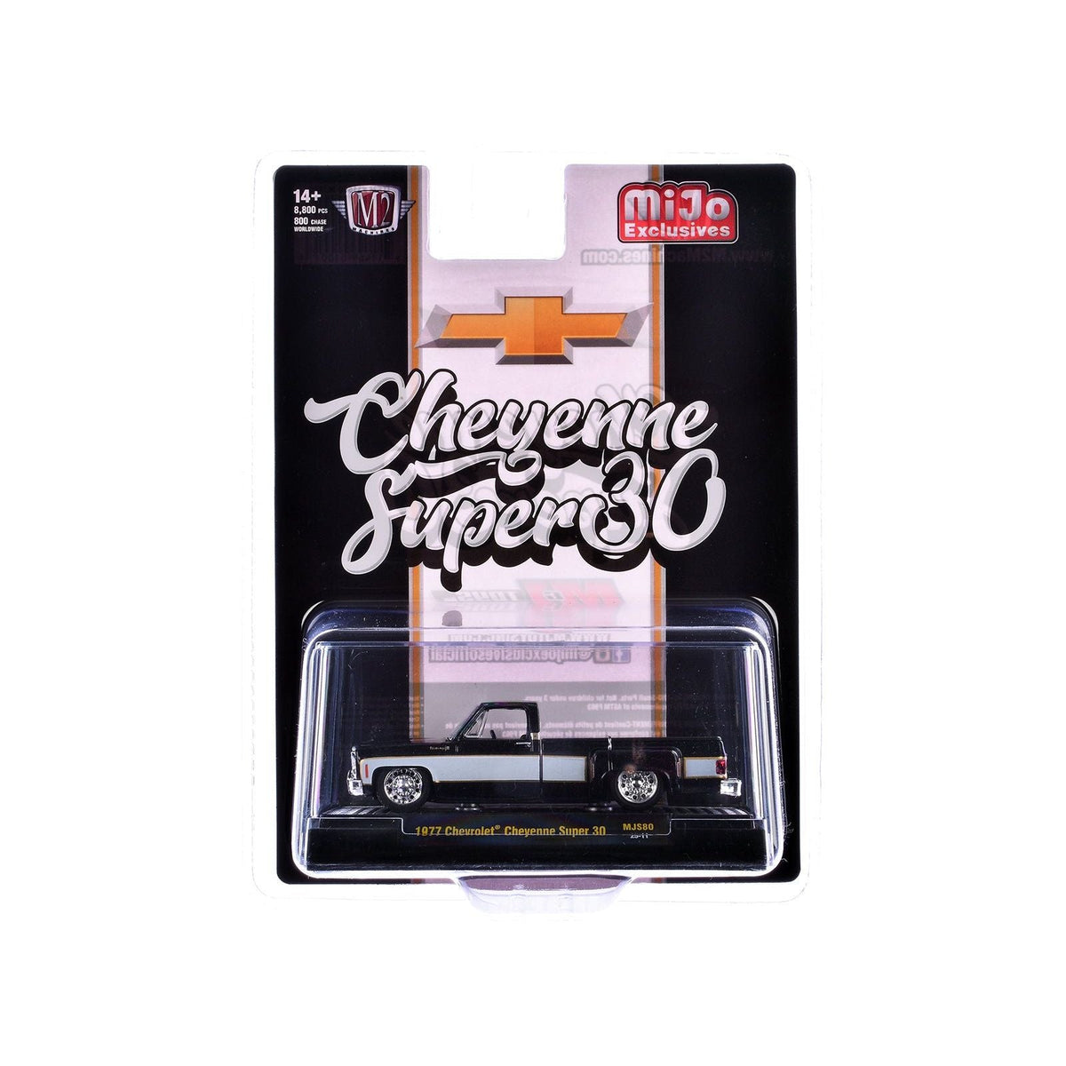 1977 Chevrolet Cheyenne Super 30 Pickup Truck Black with White Sides Limited Edition to 8000 pieces Worldwide 1/64 Diecast Model Car by M2 Machines-M2-ModelCars.com