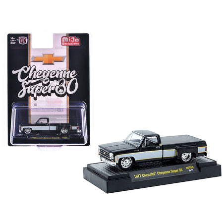 1977 Chevrolet Cheyenne Super 30 Pickup Truck Black with White Sides Limited Edition to 8000 pieces Worldwide 1/64 Diecast Model Car by M2 Machines-M2-ModelCars.com