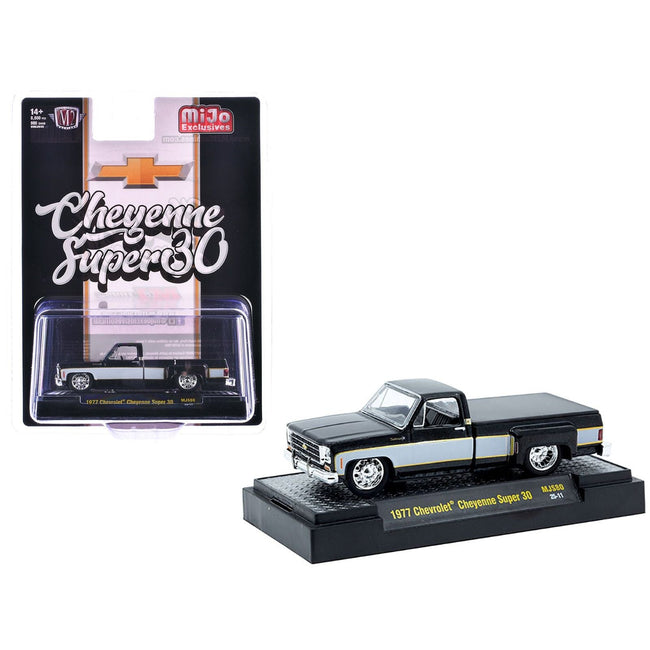 1977 Chevrolet Cheyenne Super 30 Pickup Truck Black with White Sides Limited Edition to 8000 pieces Worldwide 1/64 Diecast Model Car by M2 Machines-M2-ModelCars.com