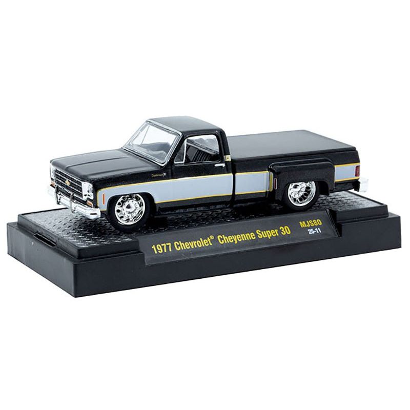 1977 Chevrolet Cheyenne Super 30 Pickup Truck Black with White Sides Limited Edition to 8000 pieces Worldwide 1/64 Diecast Model Car by M2 Machines-M2-ModelCars.com