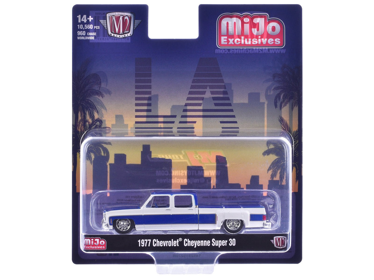 1977 Chevrolet Cheyenne Super 30 Pickup Truck White and Blue "LA" Limited Edition to 10560 pieces Worldwide 1/64 Diecast Model Car by M2 Machines-M2-ModelCars.com