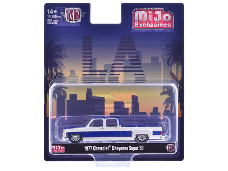 1977 Chevrolet Cheyenne Super 30 Pickup Truck White and Blue "LA" Limited Edition to 10560 pieces Worldwide 1/64 Diecast Model Car by M2 Machines-M2-ModelCars.com