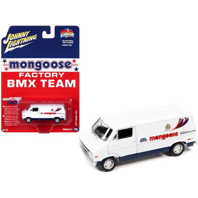 1977 Dodge Van White with Graphics "Mongoose Factory BMX Team" "Pop Culture" 2023 Release 2 1/64 Diecast Model Car by Johnny Lightning - Johnny Lightning - ModelCars.com