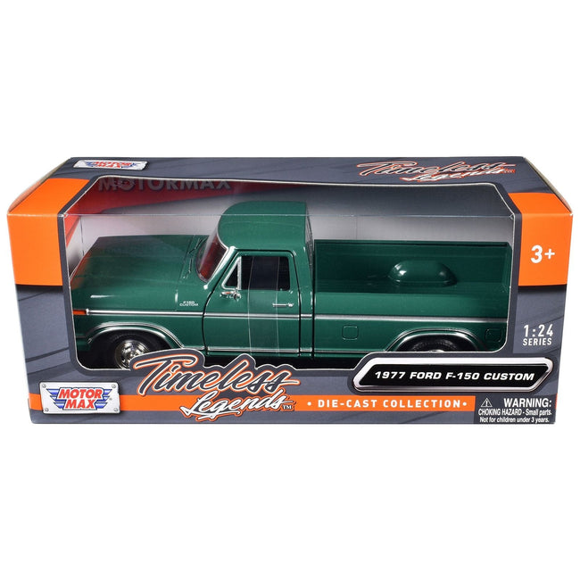 1977 Ford F-150 Custom Pickup Truck Green "Timeless Legends" Series 1/24 Diecast Model Car by Motormax-Motormax-ModelCars.com