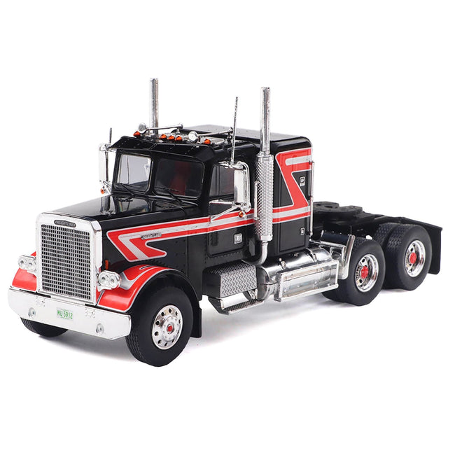 1977 Freightliner FLC 120 64 T Truck Tractor Black with Red and White Stripes 1/43 Diecast Model by IXO Models-IXO-ModelCars.com