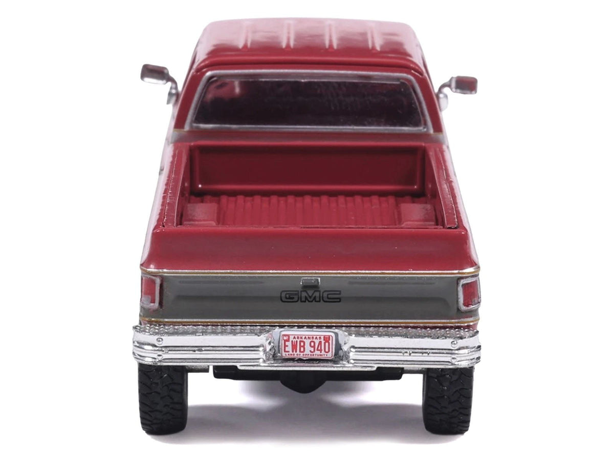 1977 GMC Sierra Grande K2500 Wideside Crew Cab Pickup Truck Dark Red Metallic with Gray Side Stripes 1/64 Diecast Model Car by IXO Models-IXO-ModelCars.com