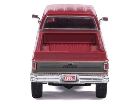 1977 GMC Sierra Grande K2500 Wideside Crew Cab Pickup Truck Dark Red Metallic with Gray Side Stripes 1/64 Diecast Model Car by IXO Models-IXO-ModelCars.com