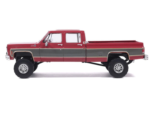 1977 GMC Sierra Grande K2500 Wideside Crew Cab Pickup Truck Dark Red Metallic with Gray Side Stripes 1/64 Diecast Model Car by IXO Models-IXO-ModelCars.com