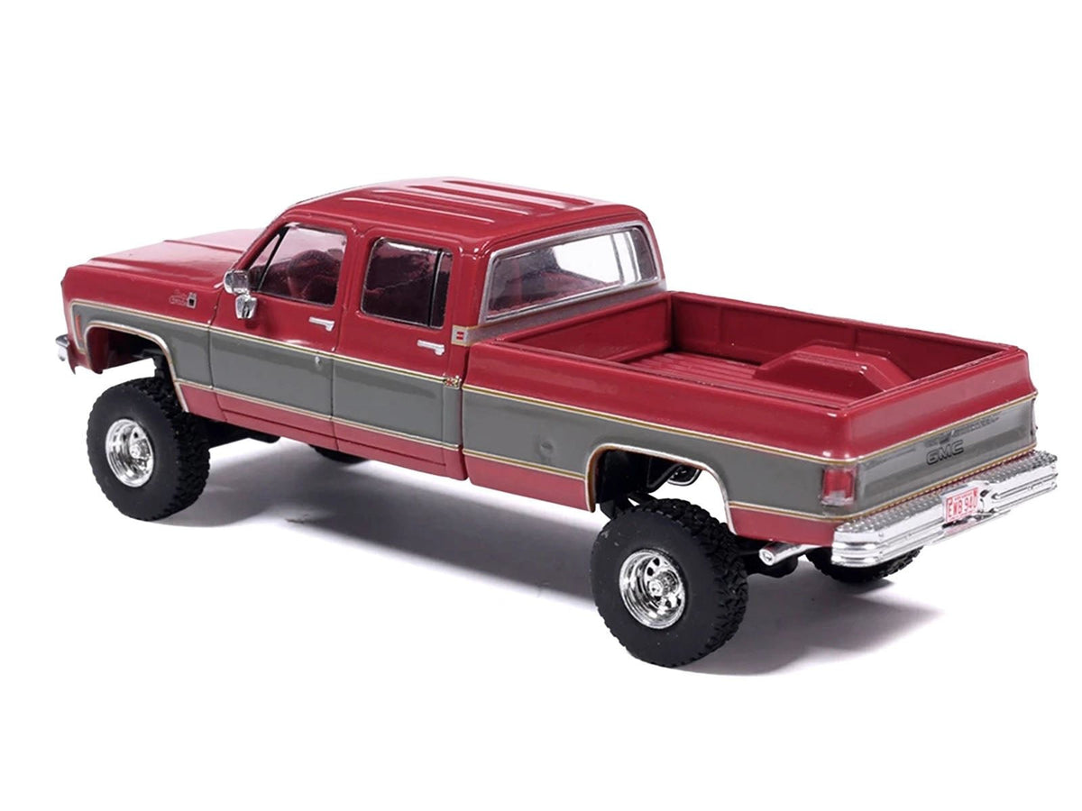 1977 GMC Sierra Grande K2500 Wideside Crew Cab Pickup Truck Dark Red Metallic with Gray Side Stripes 1/64 Diecast Model Car by IXO Models-IXO-ModelCars.com
