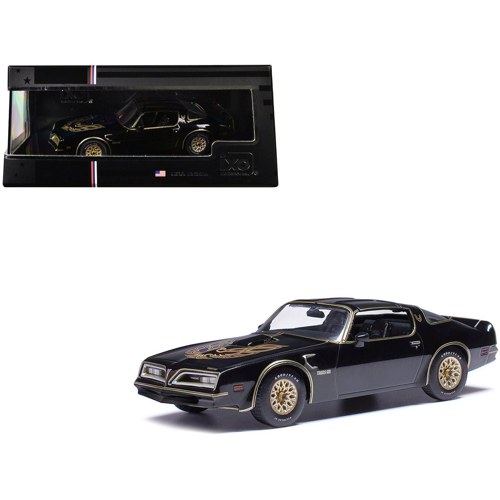 1977 Pontiac Trans Am Starlight Black with Hood Graphics 1/43 Diecast Model by IXO Models - IXO - ModelCars.com