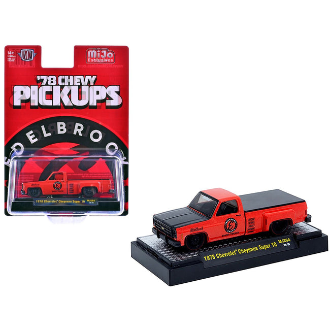 1978 Chevrolet Cheyenne Super 10 Pickup Truck "Edelbrock" Red with Black Hood Limited Edition to 9900 pieces Worldwide 1/64 Diecast Model Car by M2 Machines-M2-ModelCars.com