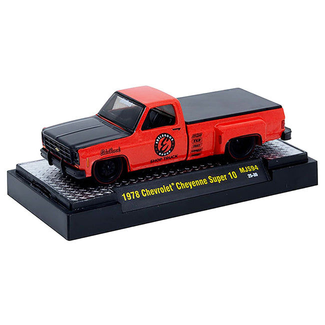 1978 Chevrolet Cheyenne Super 10 Pickup Truck "Edelbrock" Red with Black Hood Limited Edition to 9900 pieces Worldwide 1/64 Diecast Model Car by M2 Machines-M2-ModelCars.com