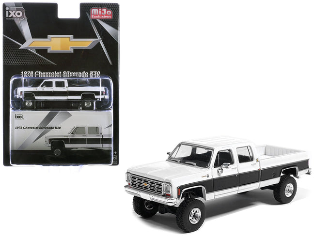 1978 Chevrolet Silverado K30 Crew Cab Pickup Truck White and Black 1/64 Diecast Model Car by IXO Models-IXO-ModelCars.com