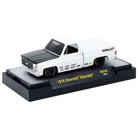 1978 Chevrolet Silverado Pickup Truck "Holley EFI" White with Black Hood Limited Edition to 10120 pieces Worldwide 1/64 Diecast Model Car by M2 Machines-M2-ModelCars.com