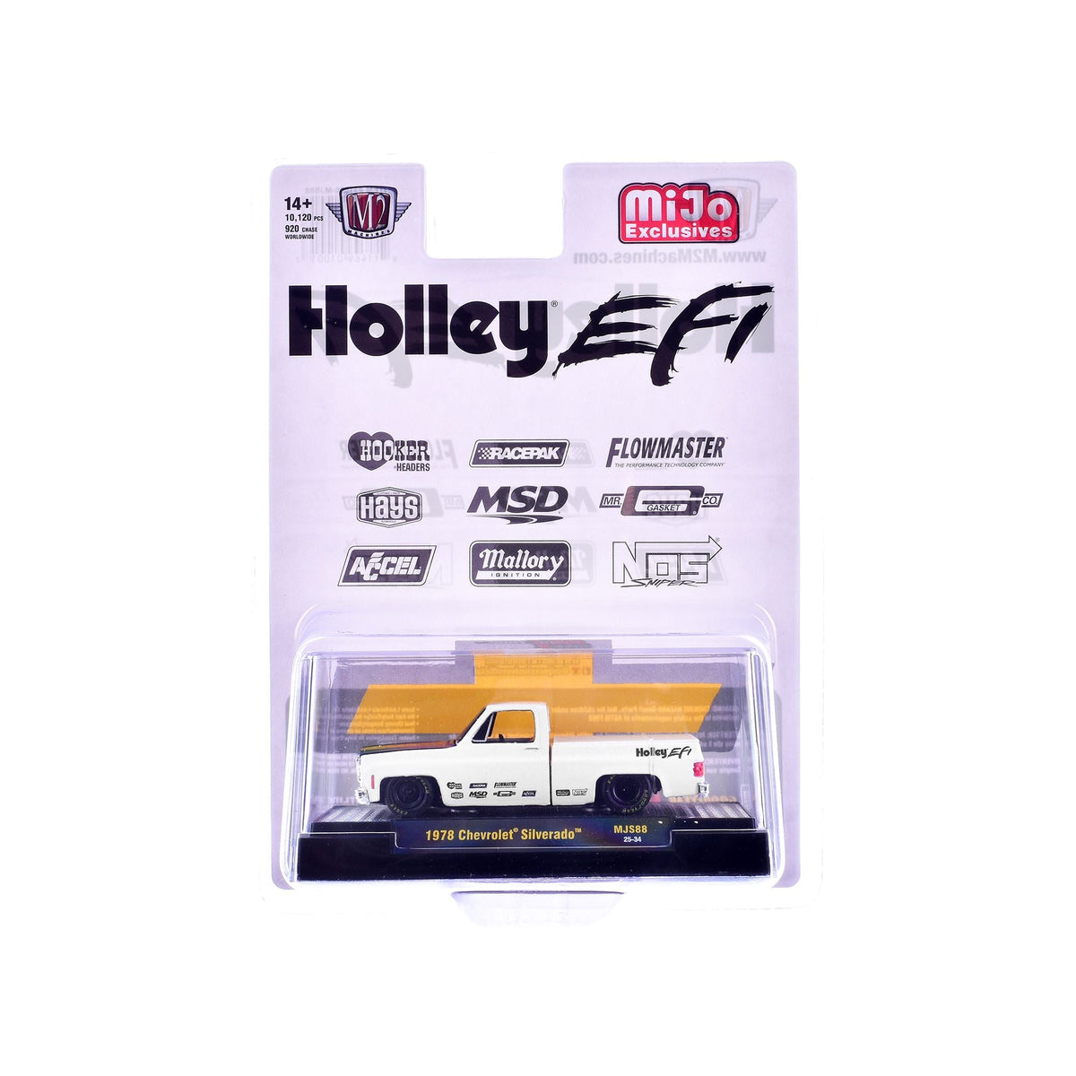 1978 Chevrolet Silverado Pickup Truck "Holley EFI" White with Black Hood Limited Edition to 10120 pieces Worldwide 1/64 Diecast Model Car by M2 Machines-M2-ModelCars.com