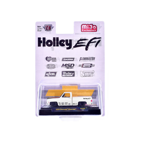 1978 Chevrolet Silverado Pickup Truck "Holley EFI" White with Black Hood Limited Edition to 10120 pieces Worldwide 1/64 Diecast Model Car by M2 Machines-M2-ModelCars.com