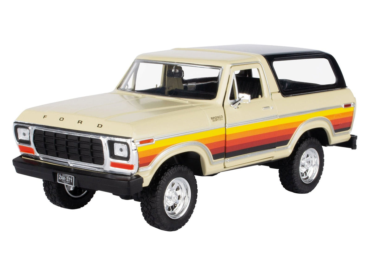 1978 Ford Bronco Custom Cream with Stripes and Black Top "Platinum Collection" Series 1/24 Diecast Model Car by Motormax-Motormax-ModelCars.com