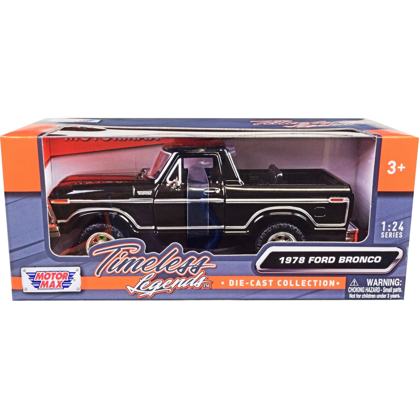 1978 Ford Bronco Custom (Open Top) Black "Timeless Legends" Series 1/24 Diecast Model Car by Motormax - Motormax - ModelCars.com